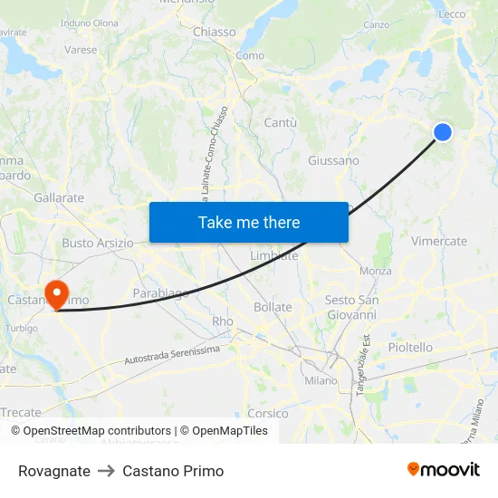 Rovagnate to Castano Primo map