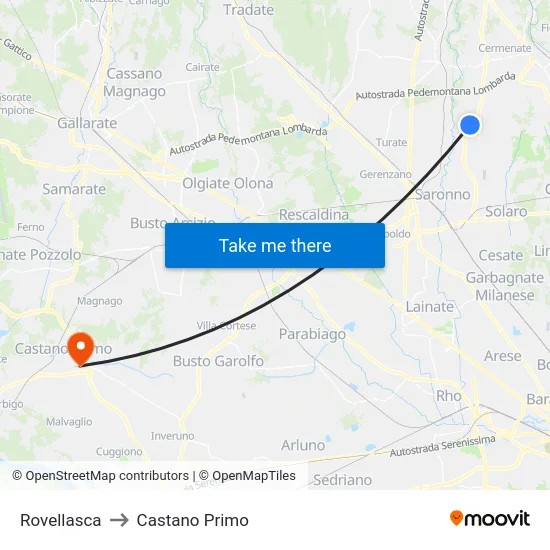 Rovellasca to Castano Primo map