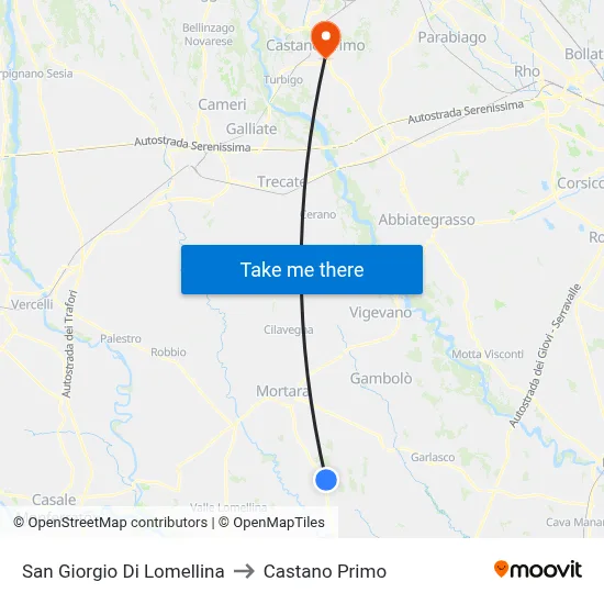 San Giorgio Di Lomellina to Castano Primo map