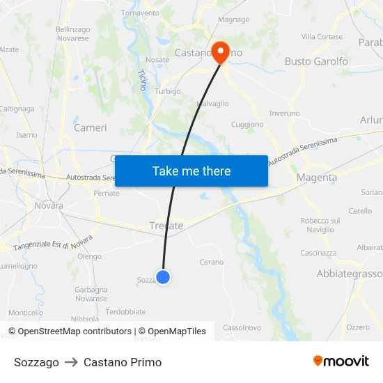 Sozzago to Castano Primo map