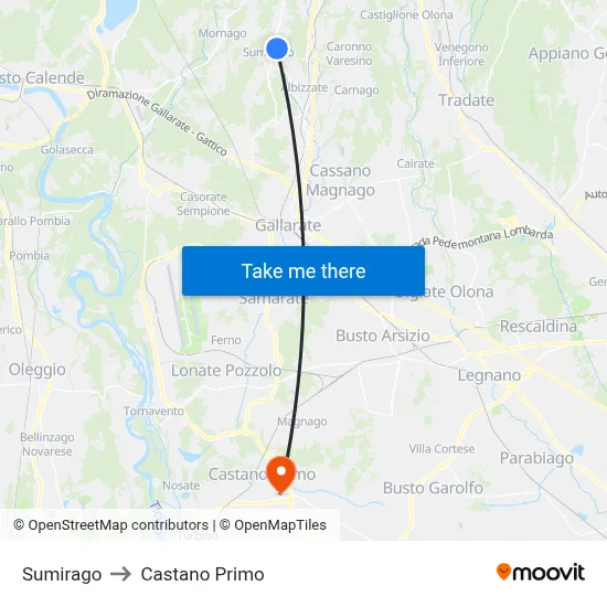 Sumirago to Castano Primo map