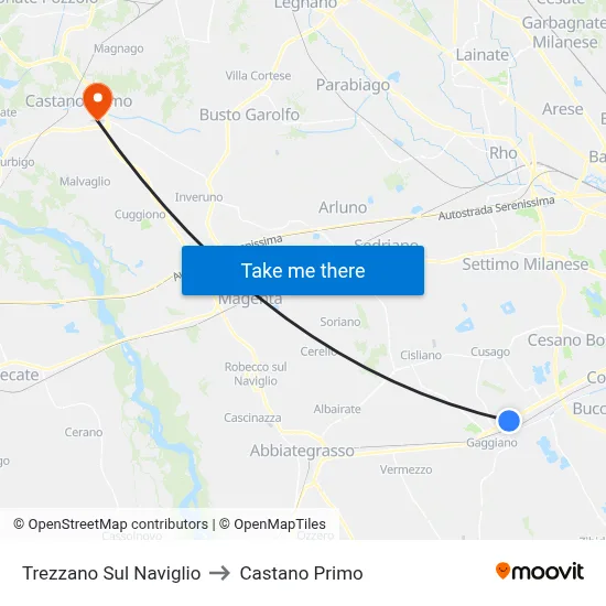 Trezzano Sul Naviglio to Castano Primo map