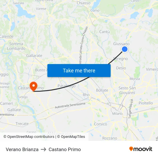 Verano Brianza to Castano Primo map