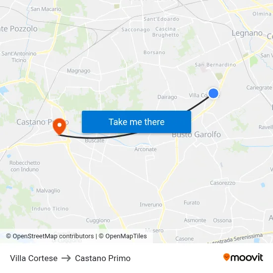 Villa Cortese to Castano Primo map