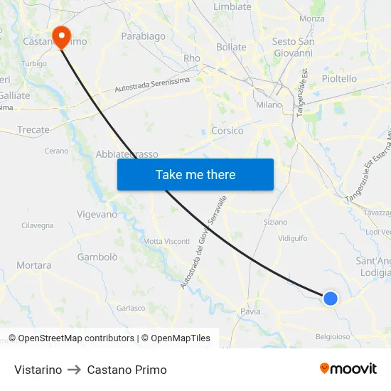 Vistarino to Castano Primo map