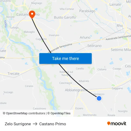 Zelo Surrigone to Castano Primo map
