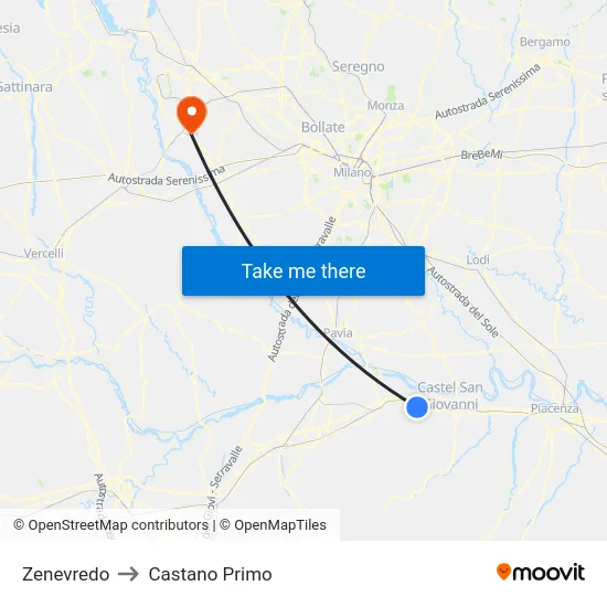 Zenevredo to Castano Primo map