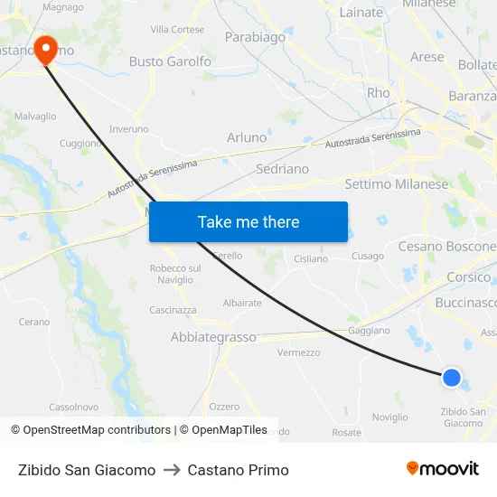 Zibido San Giacomo to Castano Primo map