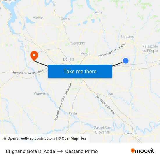 Brignano Gera D' Adda to Castano Primo map