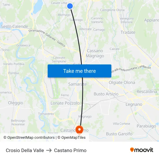 Crosio Della Valle to Castano Primo map