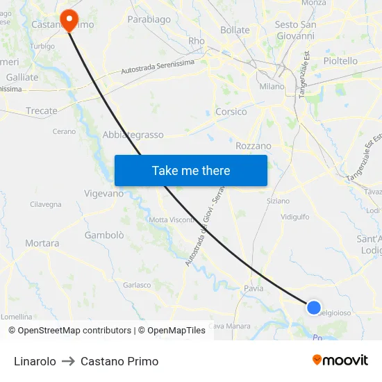 Linarolo to Castano Primo map