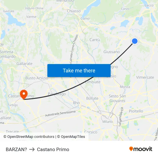 Barzan to Castano Primo map