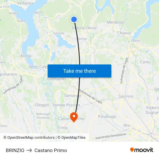 Brinzio to Castano Primo map