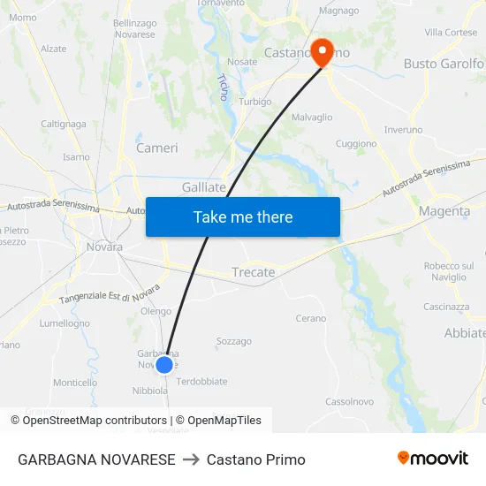 Garbagna Novarese to Castano Primo map