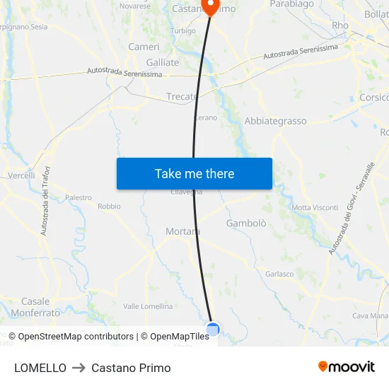 Lomello to Castano Primo map