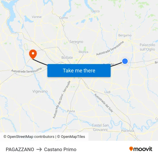 PAGAZZANO to Castano Primo map