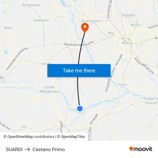 Suardi to Castano Primo map