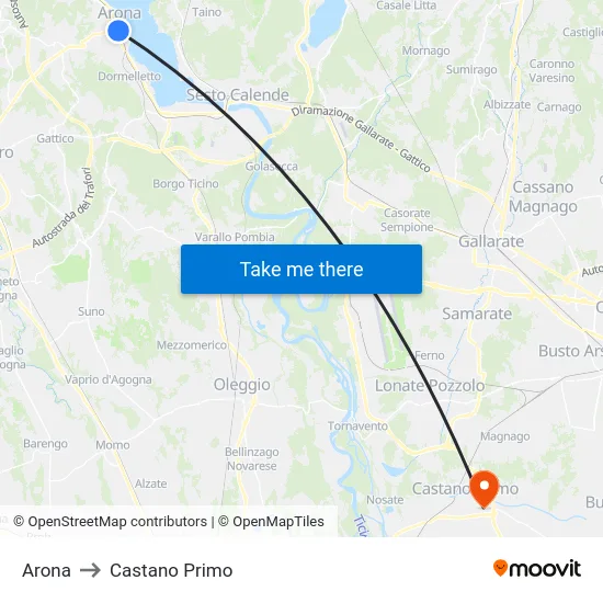 Arona to Castano Primo map