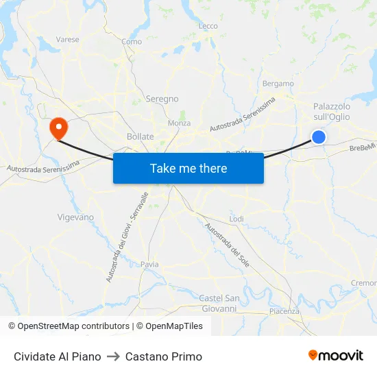Cividate al Piano to Castano Primo map