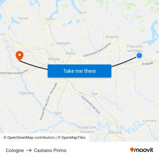 Cologne to Castano Primo map