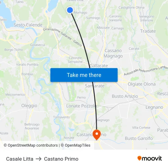 Casale Litta to Castano Primo map