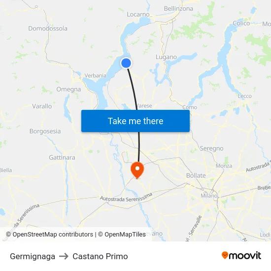 Germignaga to Castano Primo map