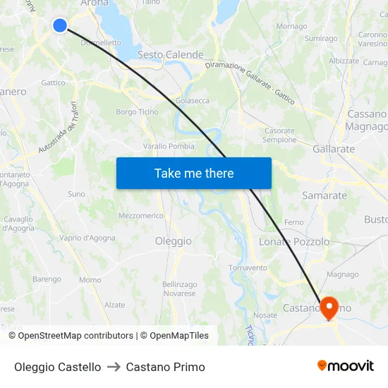Oleggio Castello to Castano Primo map