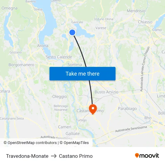 Travedona-Monate to Castano Primo map