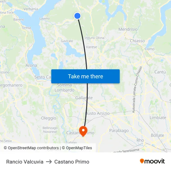 Rancio Valcuvia to Castano Primo map