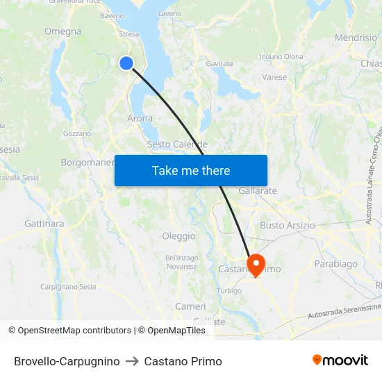 Brovello-Carpugnino to Castano Primo map