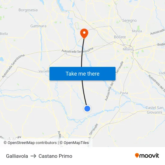 Galliavola to Castano Primo map
