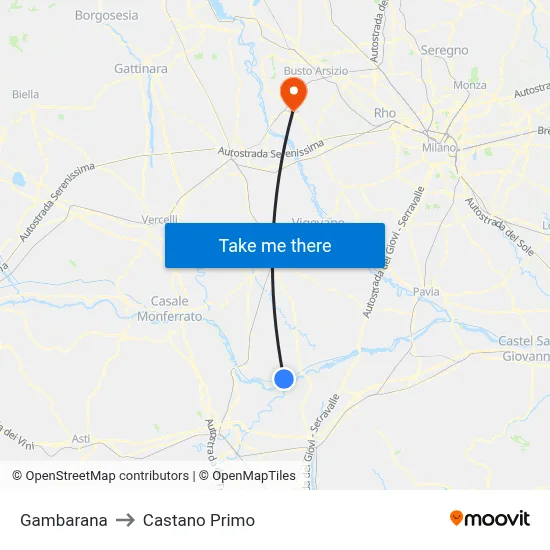 Gambarana to Castano Primo map