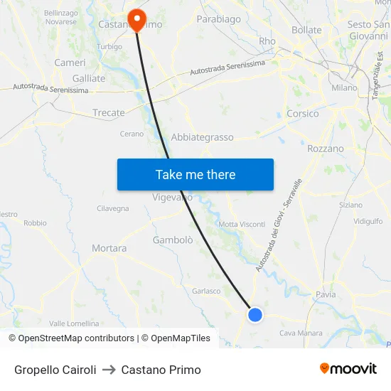 Gropello Cairoli to Castano Primo map