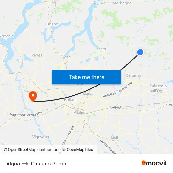 Algua to Castano Primo map