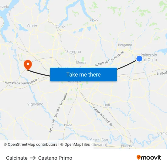 Calcinate to Castano Primo map