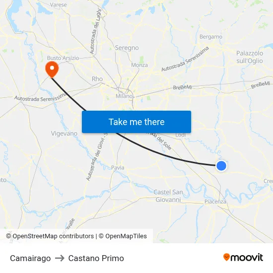 Camairago to Castano Primo map