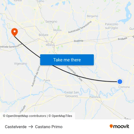 Castelverde to Castano Primo map