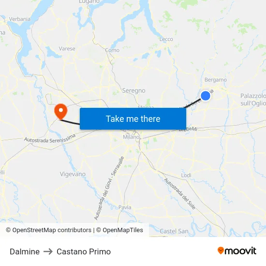 Dalmine to Castano Primo map