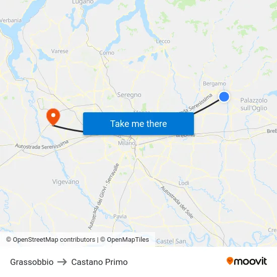 Grassobbio to Castano Primo map