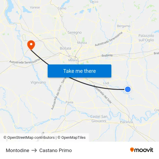 Montodine to Castano Primo map