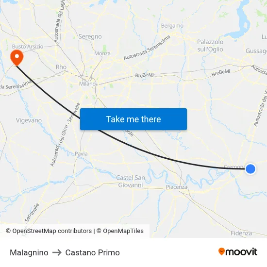 Malagnino to Castano Primo map