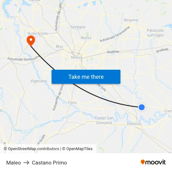 Maleo to Castano Primo map