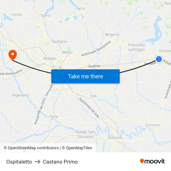 Ospitaletto to Castano Primo map