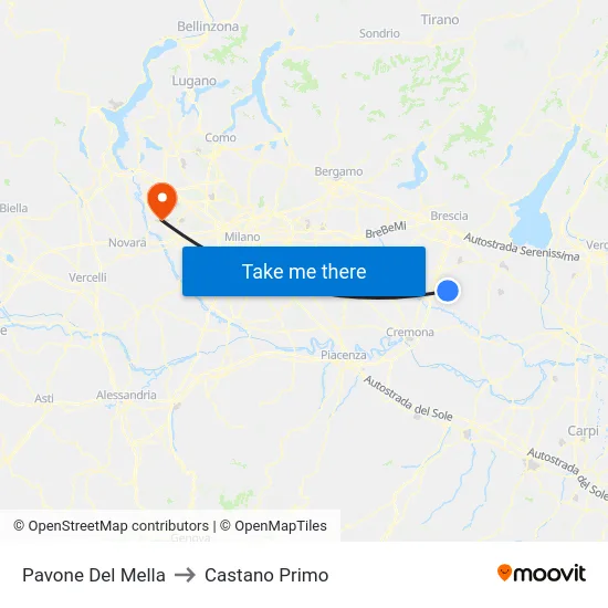 Pavone Del Mella to Castano Primo map