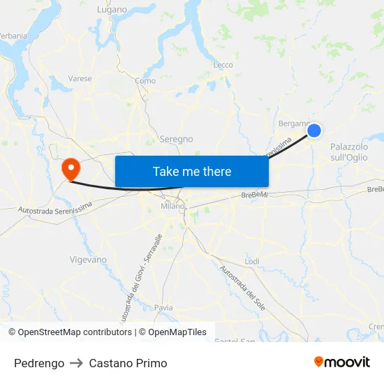 Pedrengo to Castano Primo map