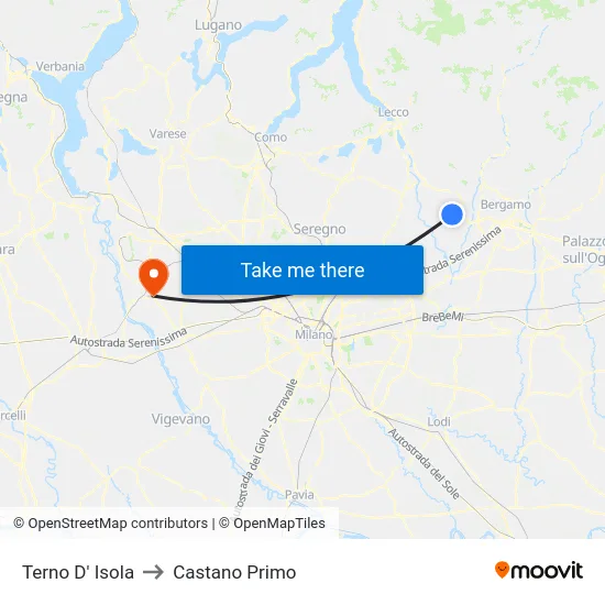 Terno D' Isola to Castano Primo map