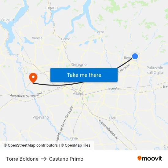 Torre Boldone to Castano Primo map