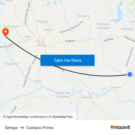 Seniga to Castano Primo map