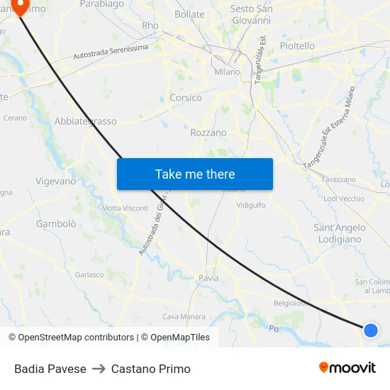 Badia Pavese to Castano Primo map