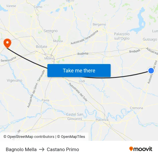 Bagnolo Mella to Castano Primo map